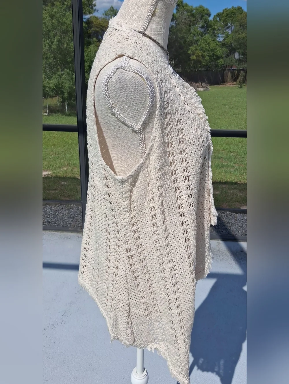 Chico's Draped Crochet Pilar Vest NWT Size 0 (Small) Cream Boho Style w/Fringe